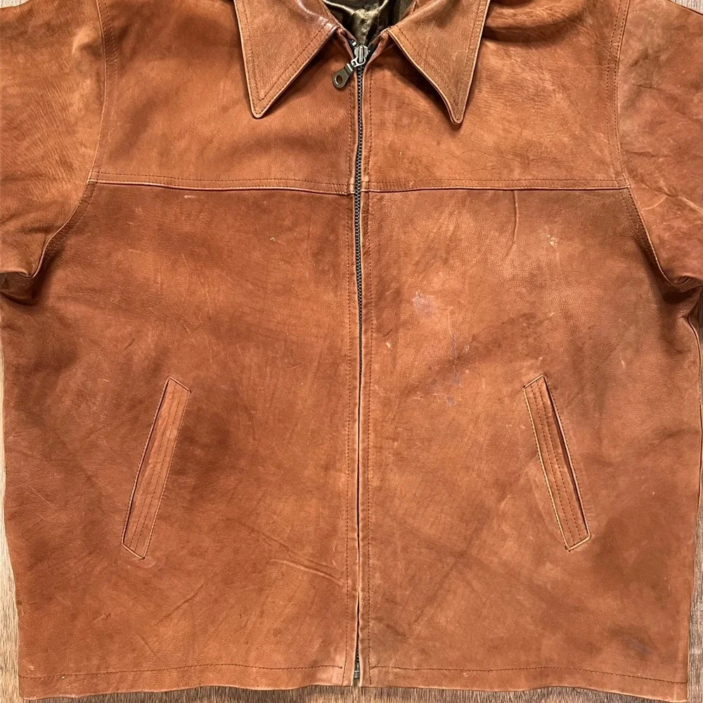 Vintage Western Brown Suede Leather Jacket Oklahoma State Seal Buttons XL - Picture 2 of 11